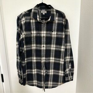Carhartt Hubbard Flannel Shirt Long Sleeve Black White Blue Plaid Size L Men’s